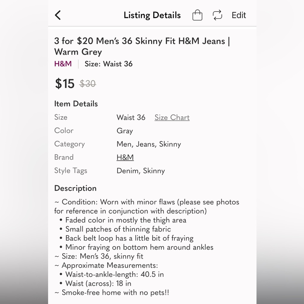 Bundle Listing 2/$8 Men’s Skinny Jeans - H&M and H&M Divided - Picture 6 of 9